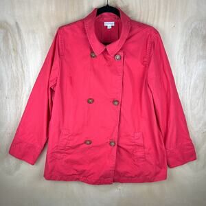 J. Jill Coral Pink 100% Cotton Peacoat with Pockets (L)